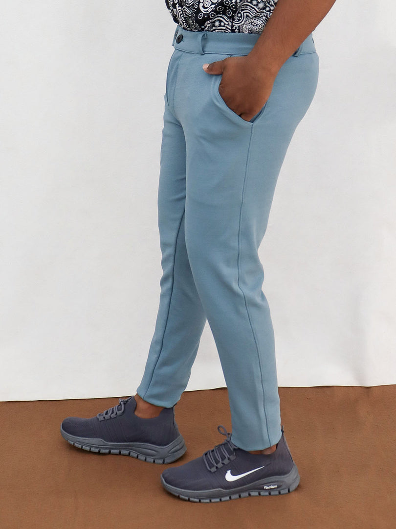 Men's Blue Full Length 300 Lycra Pant in Regular Fit