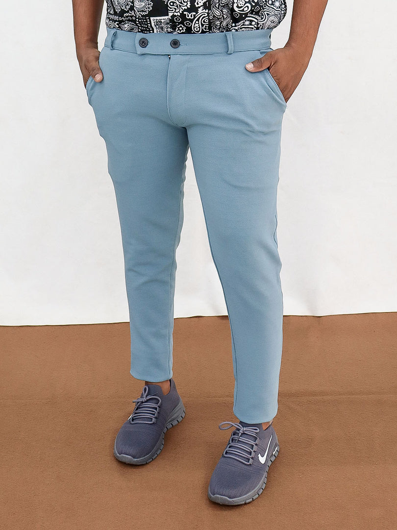 Men's Blue Full Length 300 Lycra Pant in Regular Fit