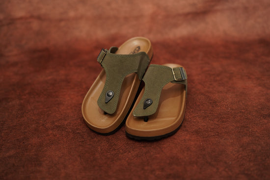 Men’s Brown & Green Leather Buckle Sandals with Brown Sole – Stylish & Comfortable-7 Man