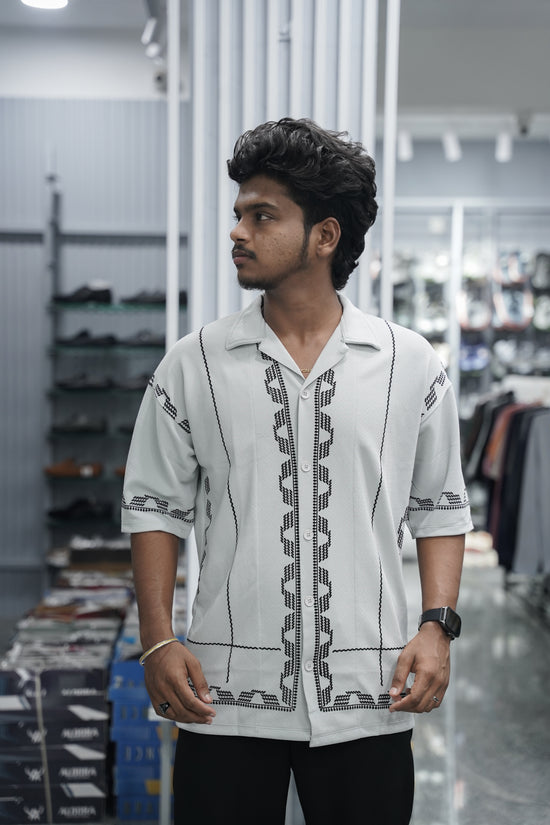 Mens Daily Wear BOX Printed Five Sleeve Lycra Shirt - Ash-7 Man