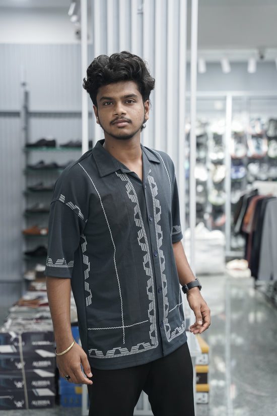 Mens Daily Wear BOX Printed Five Sleeve Lycra Shirt - Grey-7 Man