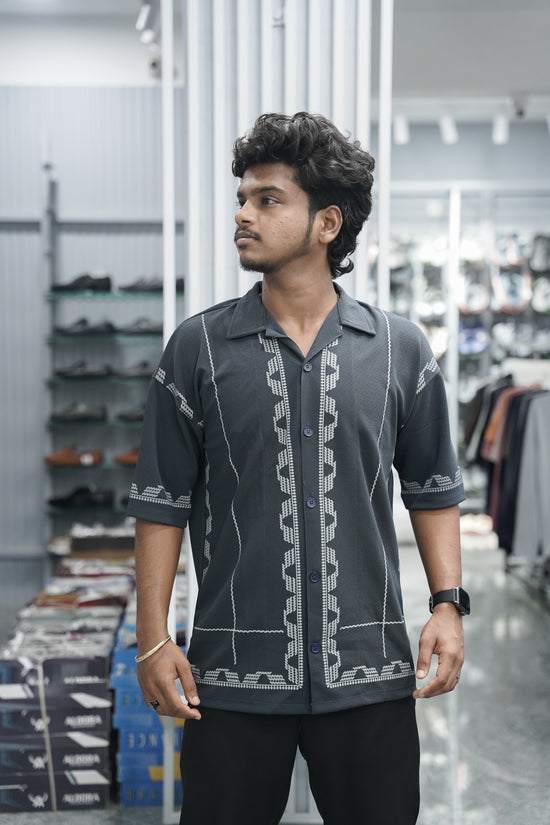 Mens Daily Wear BOX Printed Five Sleeve Lycra Shirt - Grey-7 Man