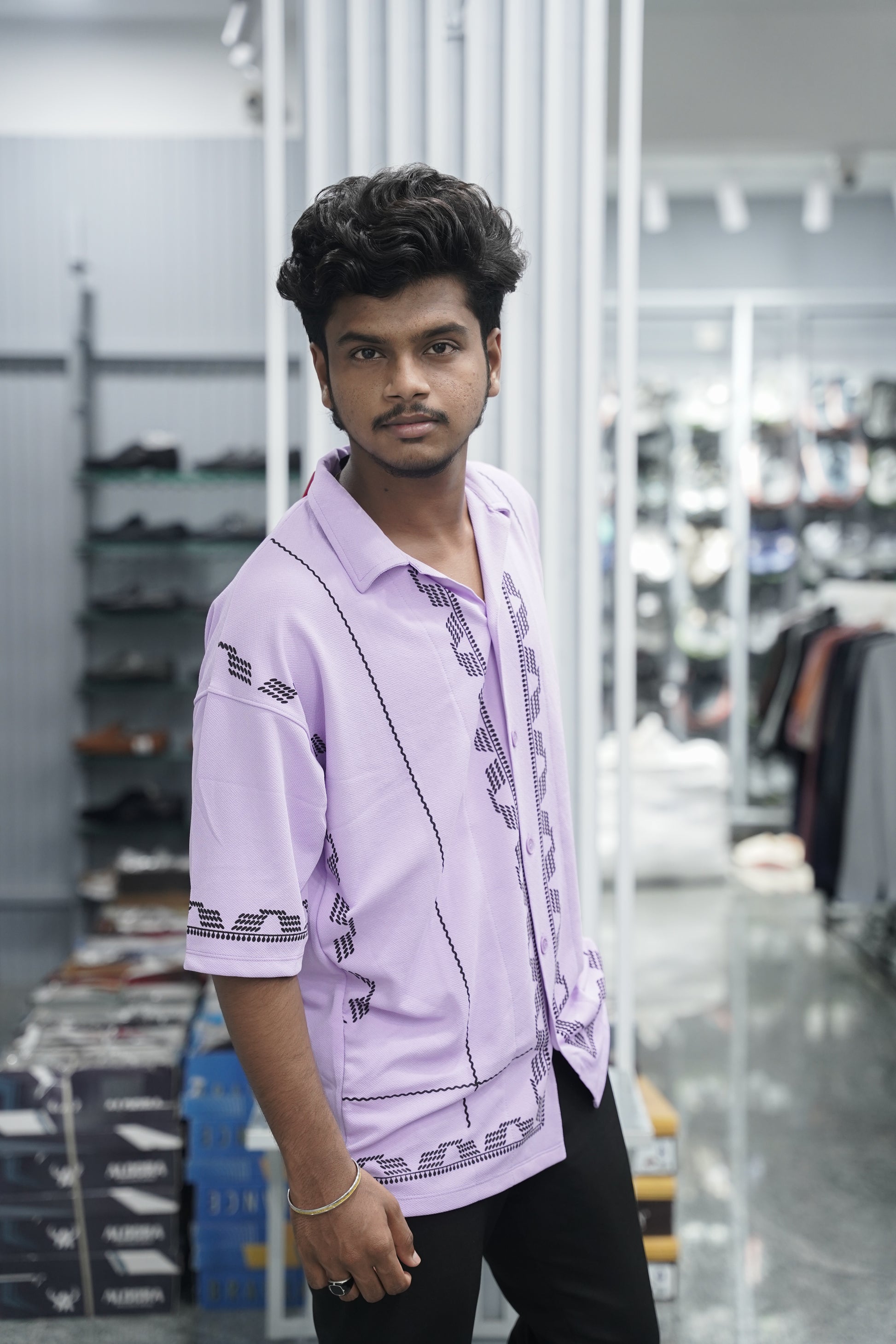 Mens Daily Wear BOX Printed Five Sleeve Lycra Shirt - Pink-7 Man