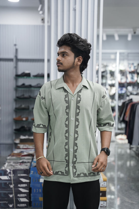 Mens Daily Wear BOX Printed Five Sleeve Lycra Shirt - Mahendhi Green-7 Man