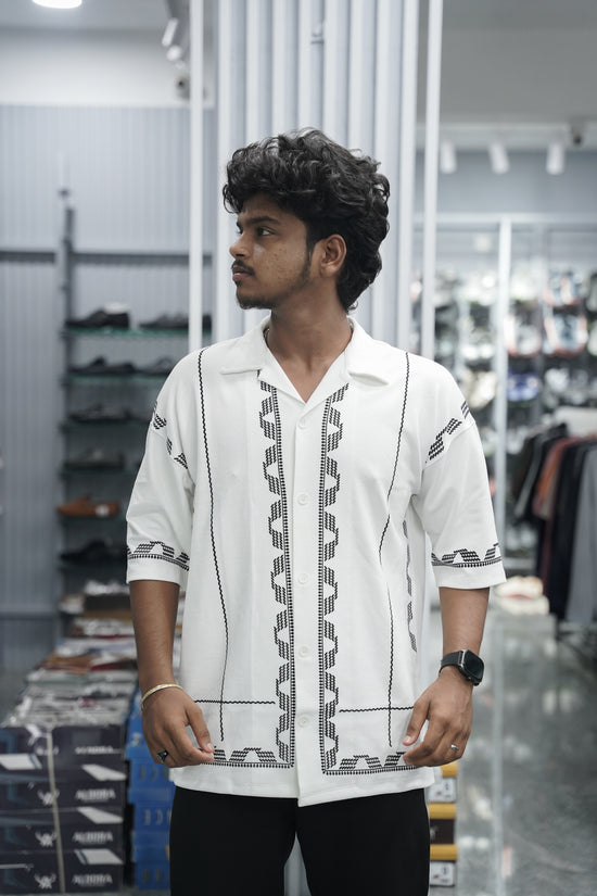 Mens Daily Wear BOX Printed Five Sleeve Lycra Shirt - White-7 Man