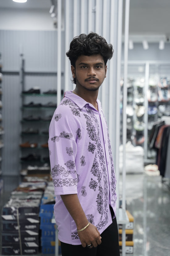 Mens Daily Wear FLOWER DESIGN Printed Five Sleeve Lycra Shirt - Pink-7 Man