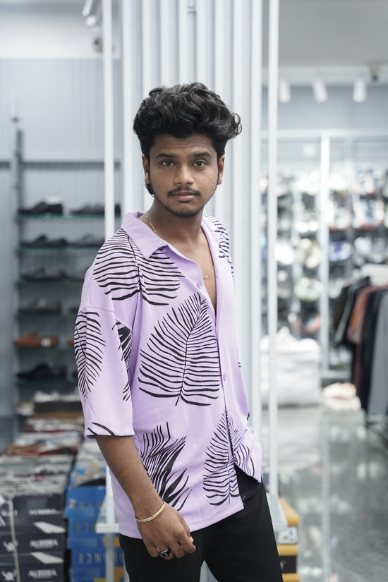Mens Daily Wear LEAF Printed Five Sleeve Lycra Shirt - Pink-7 Man