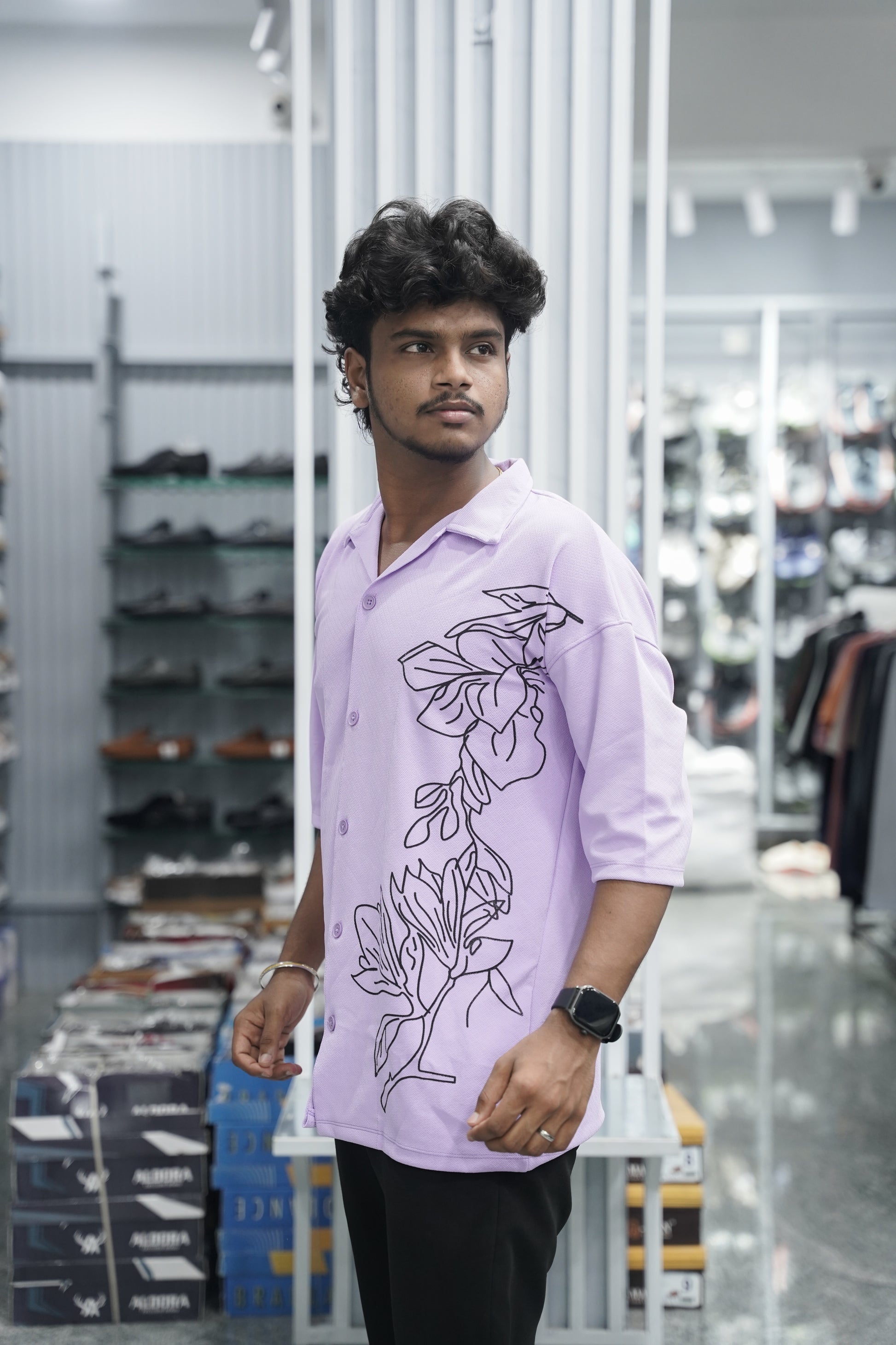 Mens Daily Wear PLANT Printed Five Sleeve Lycra Shirt - Pink-7 Man