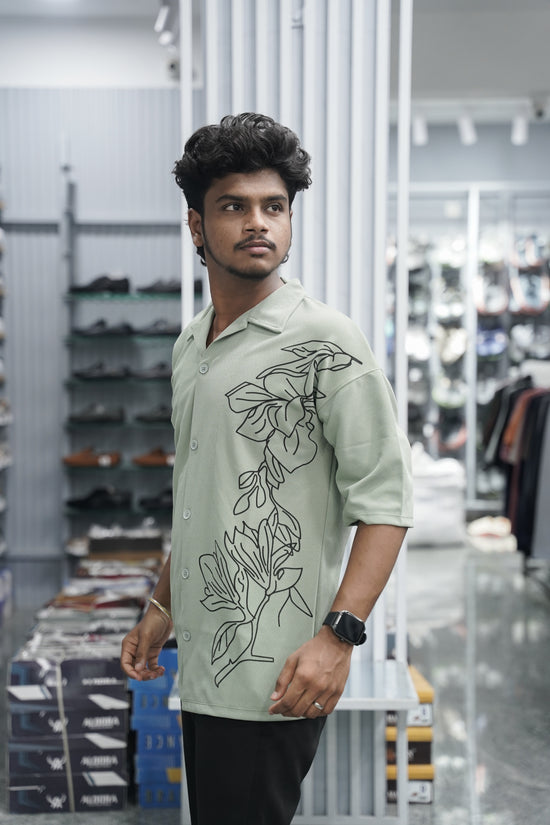 Mens Daily Wear PLANT Printed Five Sleeve Lycra Shirt - Mehandhi Green-7 Man