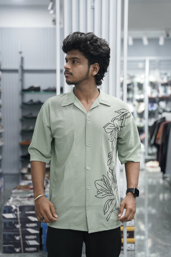 Mens Daily Wear PLANT Printed Five Sleeve Lycra Shirt - Mehandhi Green-7 Man