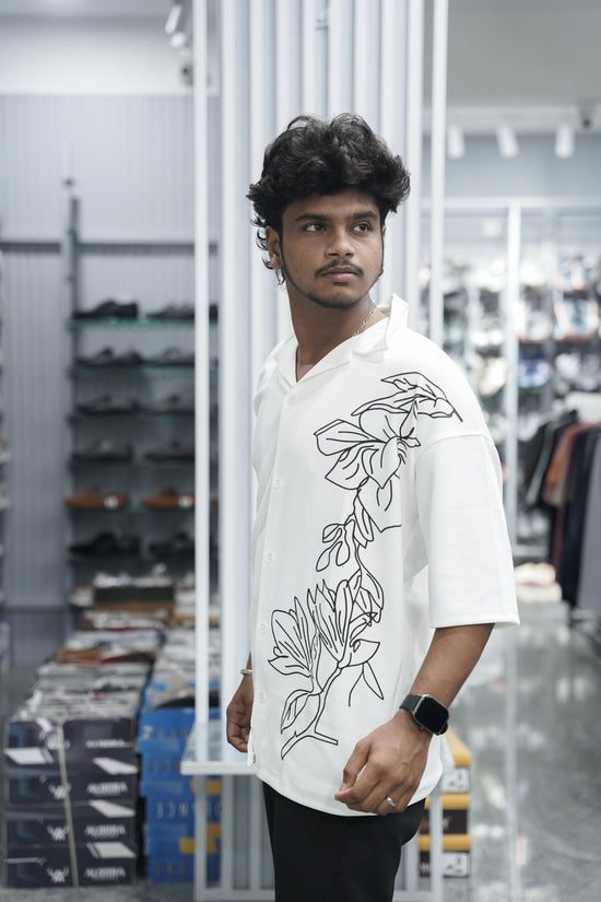 Mens Daily Wear PLANT Printed Five Sleeve Lycra Shirt - White-7 Man