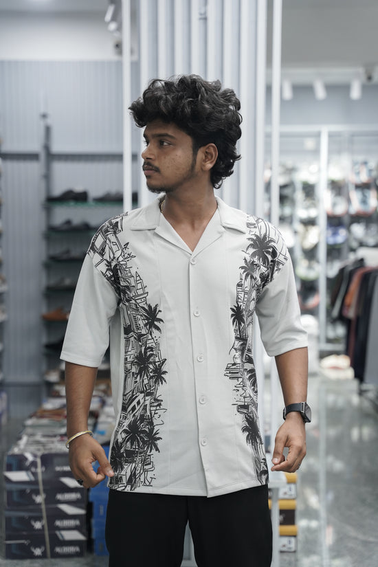 Mens Daily Wear TWO SIDE Printed Five Sleeve Lycra Shirt - Ash-7 Man