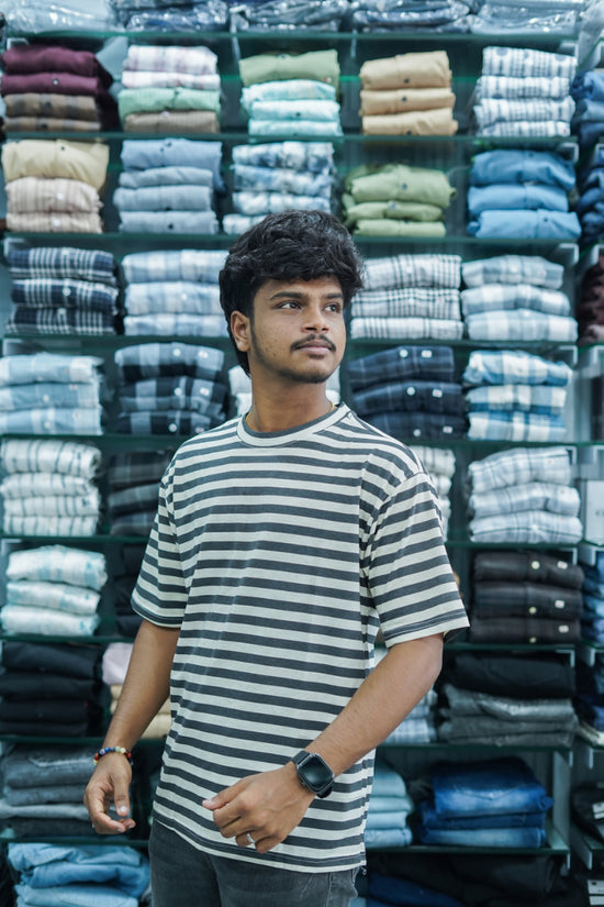 Men's Dailywear Half Sleeve Round Neck Small Striped T-Shirt - Blue-7 Man