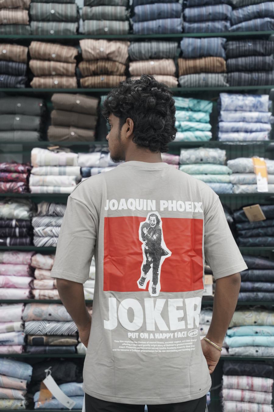 Mens Five Sleeve Back Printed JOKER Oversize T-Shirt - Grey