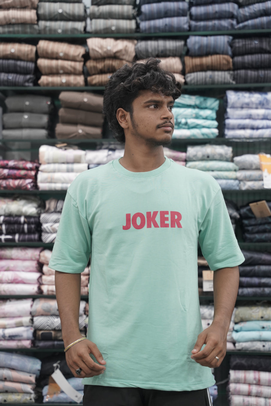 Mens Five Sleeve Back Printed JOKER Oversize T-Shirt - Pista Green