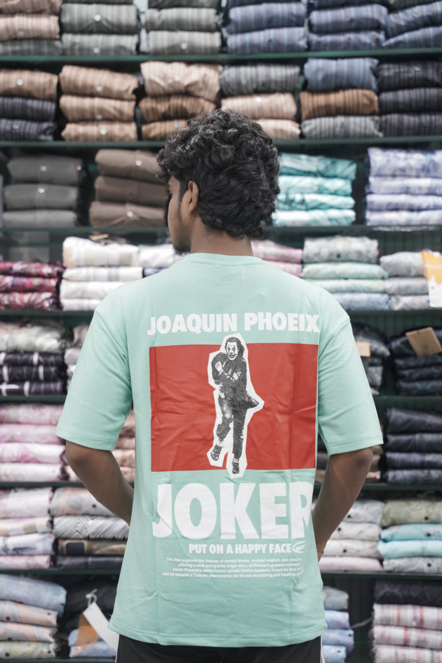 Mens Five Sleeve Back Printed JOKER Oversize T-Shirt - Pista Green