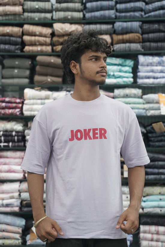 Mens Five Sleeve Back Printed JOKER Oversize T-Shirt - Ash