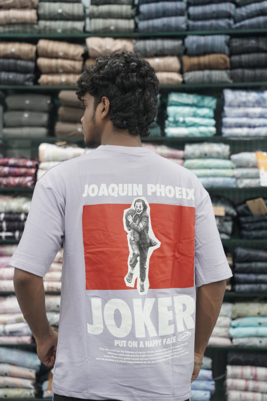 Mens Five Sleeve Back Printed JOKER Oversize T-Shirt - Ash