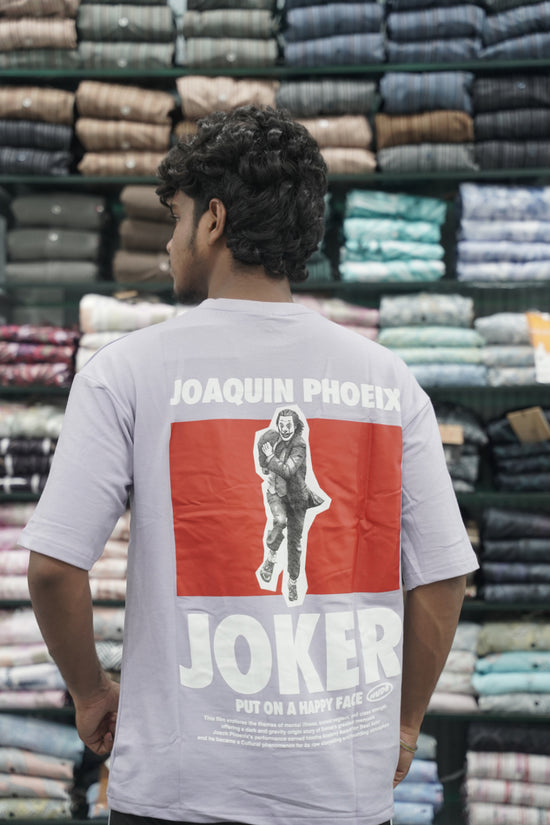 Mens Five Sleeve Back Printed JOKER Oversize T-Shirt - Ash