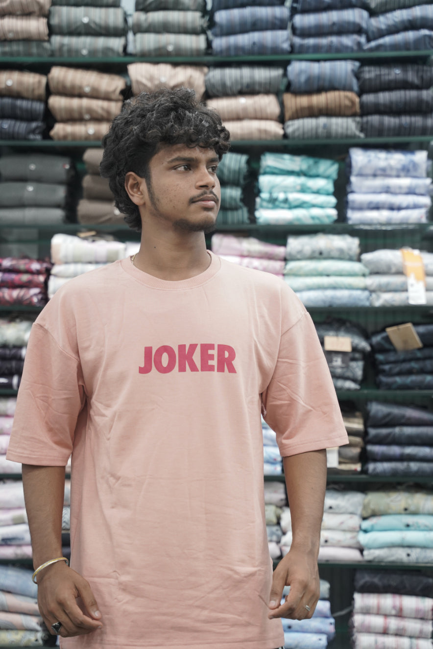 Mens Five Sleeve Back Printed JOKER Oversize T-Shirt - Peach