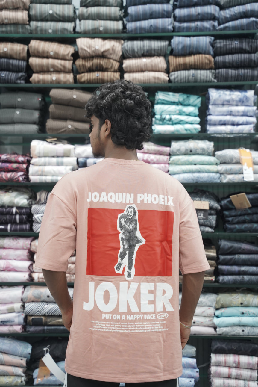 Mens Five Sleeve Back Printed JOKER Oversize T-Shirt - Peach
