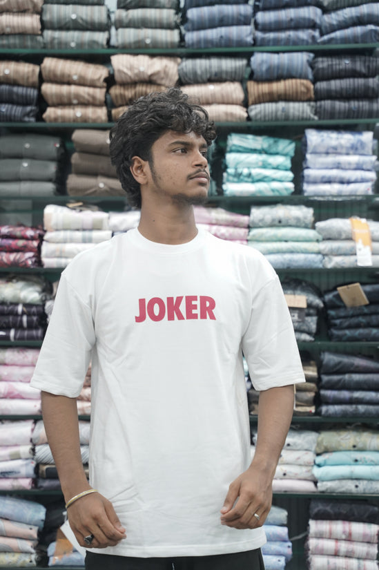 Mens Five Sleeve Back Printed JOKER Oversize T-Shirt - White