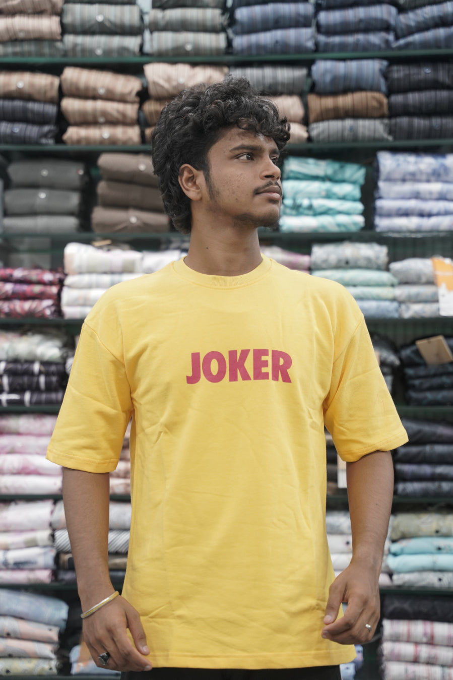 Mens Five Sleeve Back Printed JOKER Oversize T-Shirt - Yellow