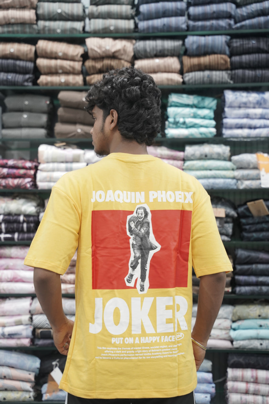 Mens Five Sleeve Back Printed JOKER Oversize T-Shirt - Yellow