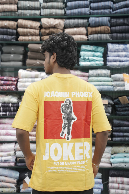 Mens Five Sleeve Back Printed JOKER Oversize T-Shirt - Yellow
