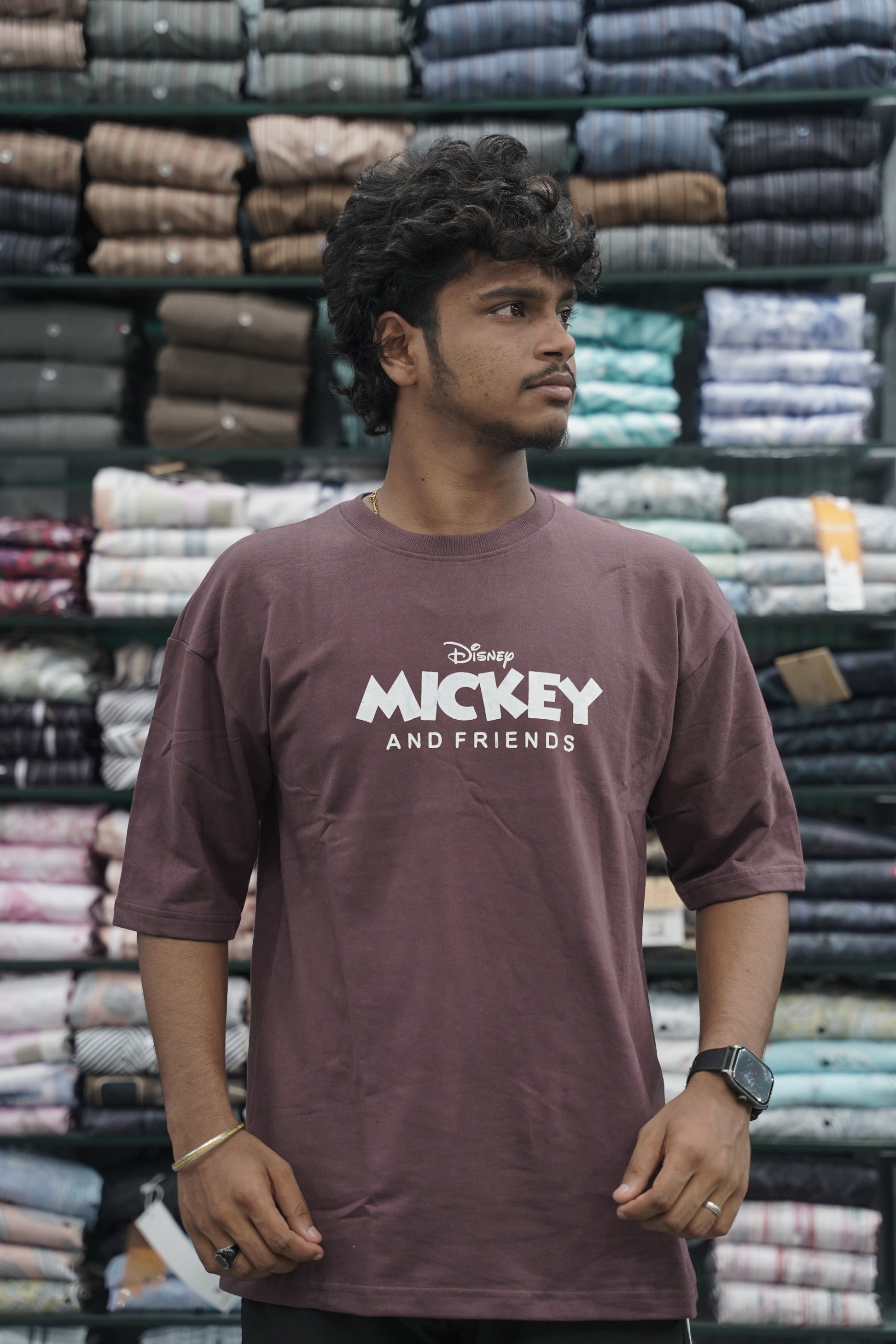 Mens Five Sleeve Back Printed MICKEY Oversize T-Shirt - Brown-7 Man