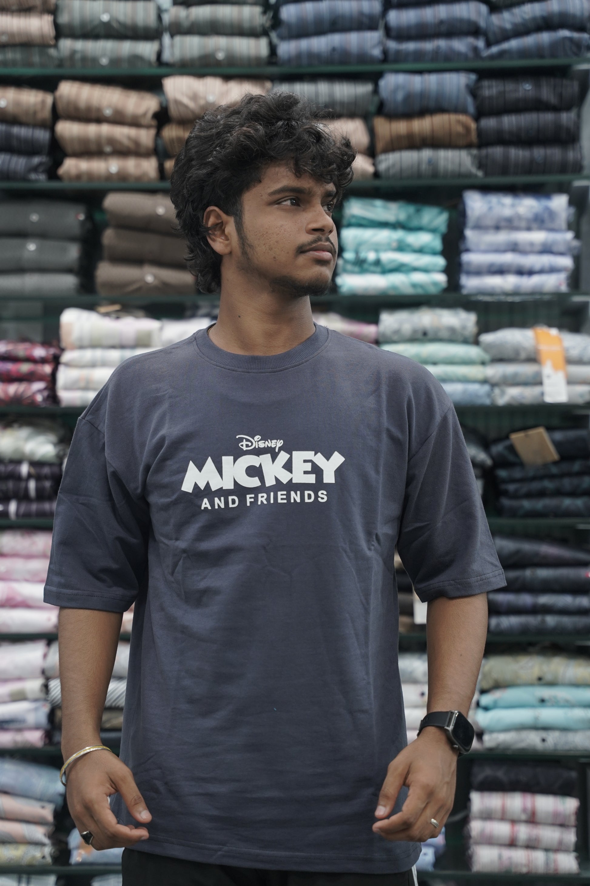 Mens Five Sleeve Back Printed MICKEY Oversize T-Shirt - Grey-7 Man