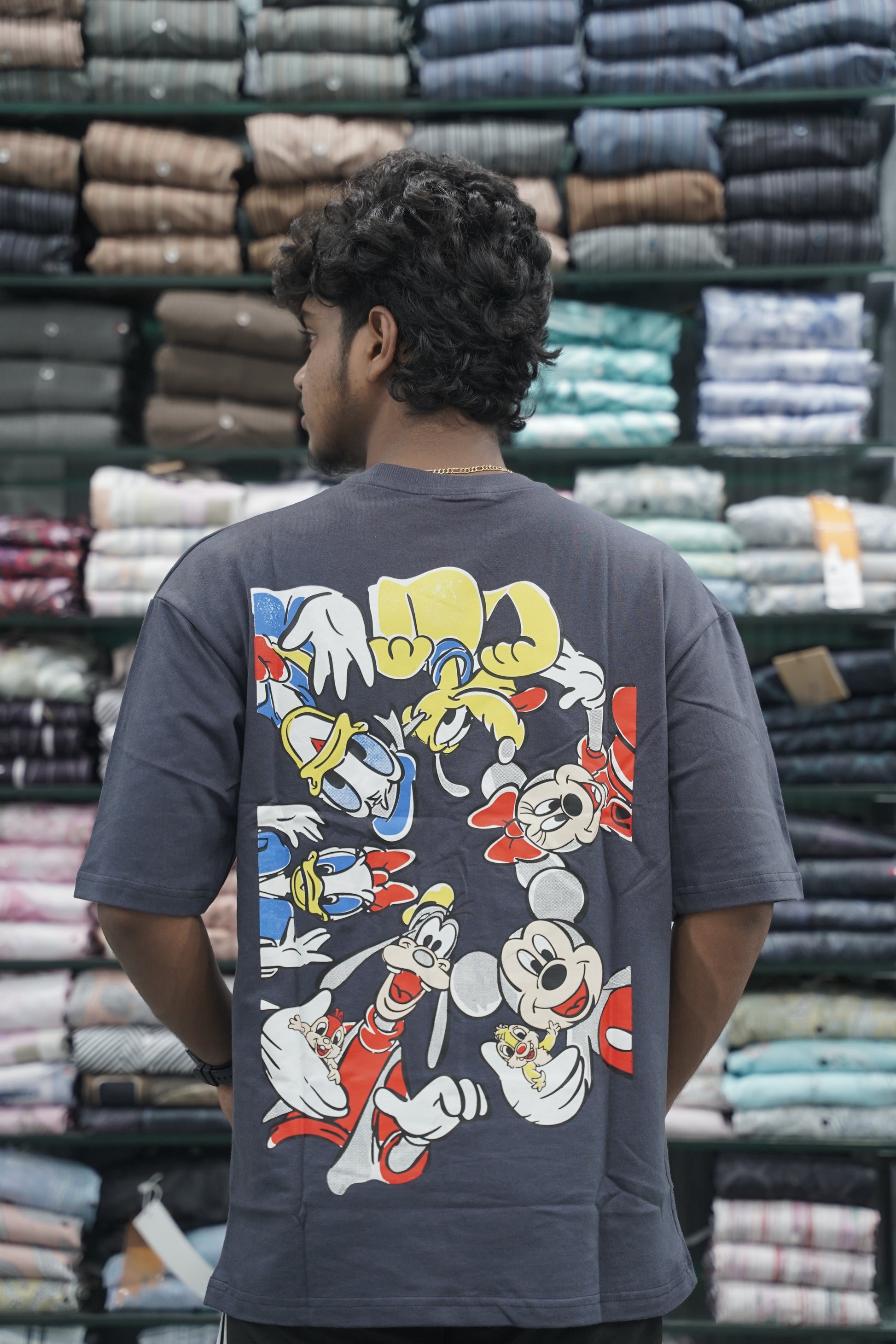 Mens Five Sleeve Back Printed MICKEY Oversize T-Shirt - Grey-7 Man