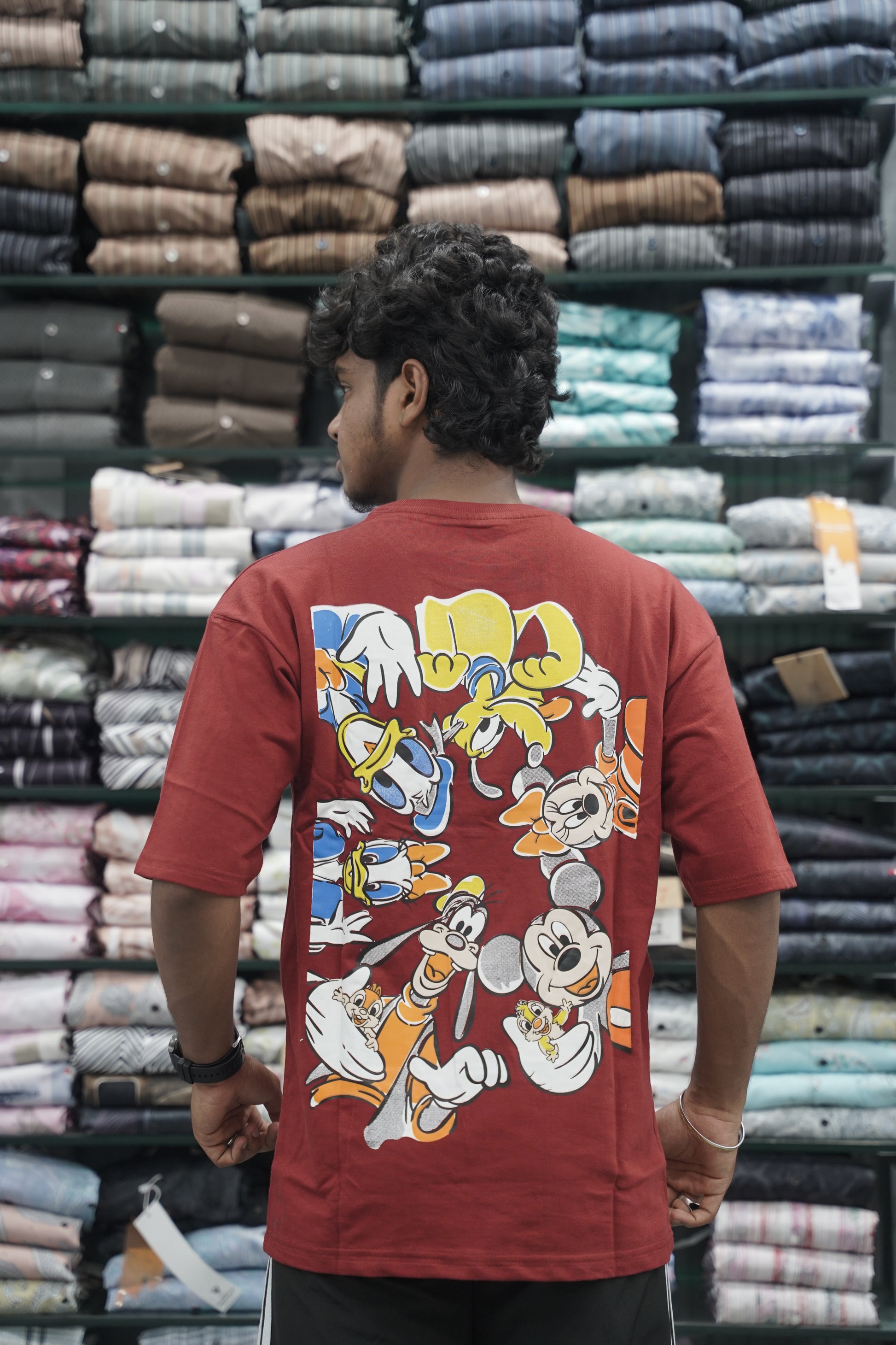Mens Five Sleeve Back Printed MICKEY Oversize T-Shirt - Maroon-7 Man