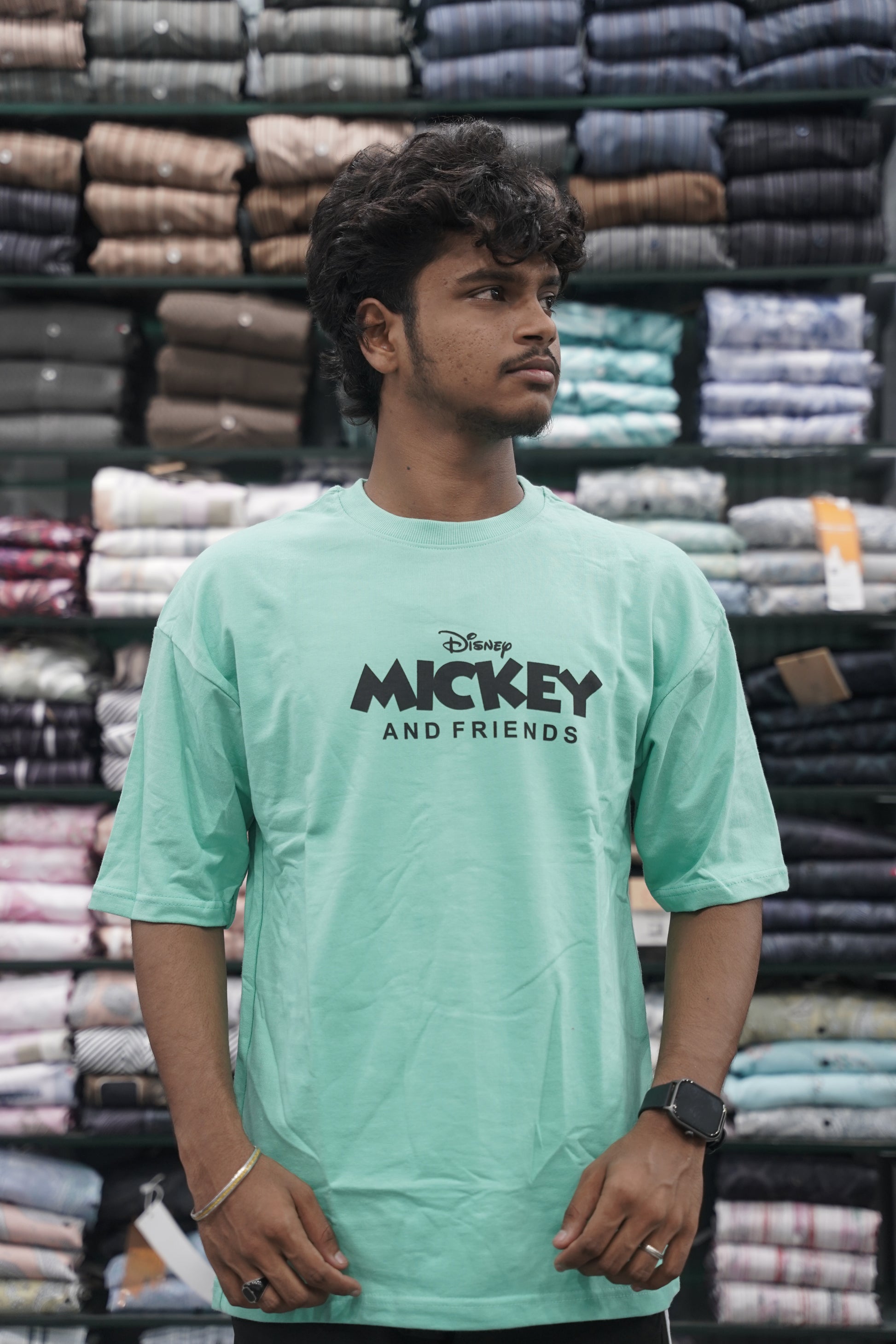 Mens Five Sleeve Back Printed MICKEY Oversize T-Shirt - Ramar Green-7 Man