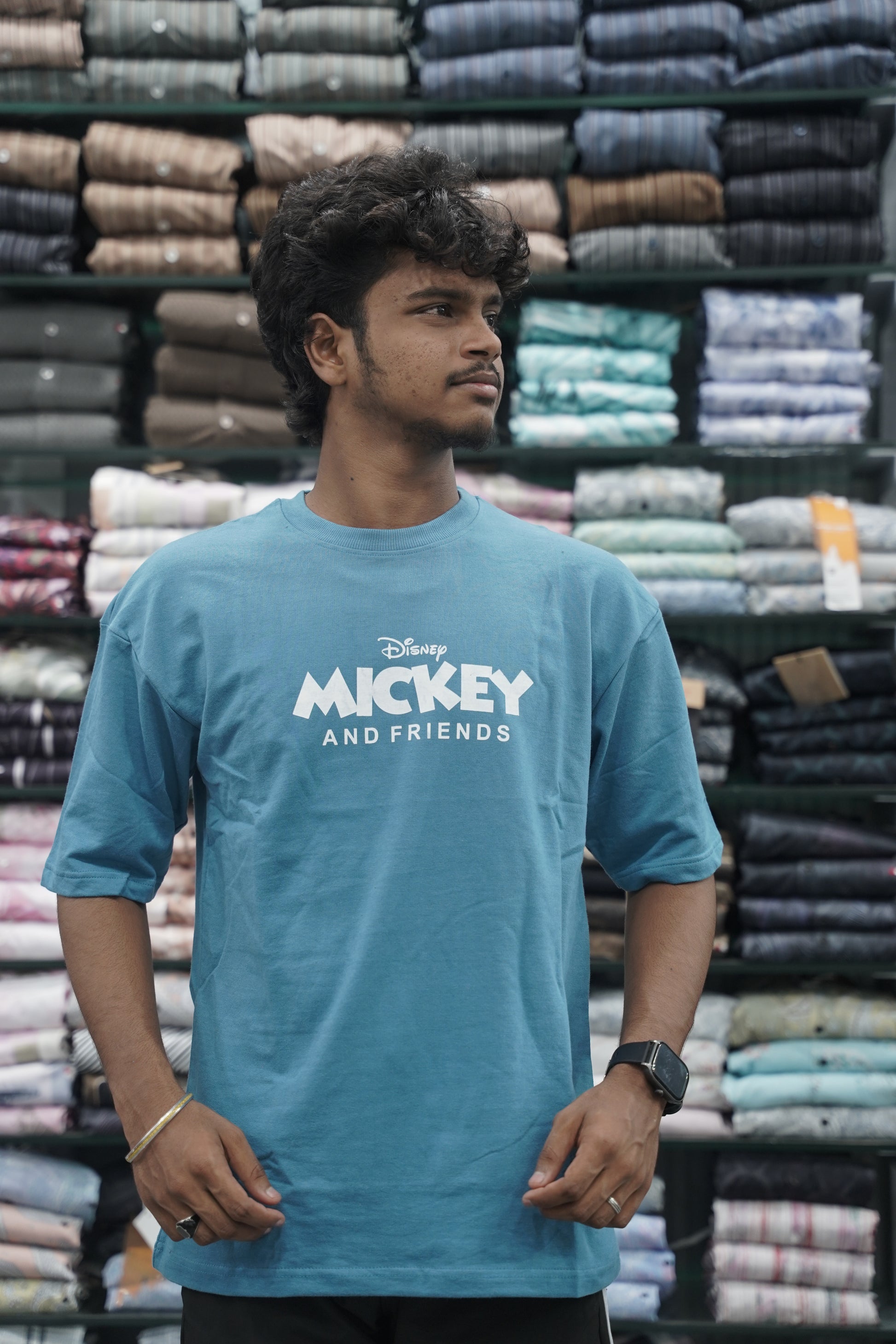 Mens Five Sleeve Back Printed MICKEY Oversize T-Shirt - Sky Blue-7 Man