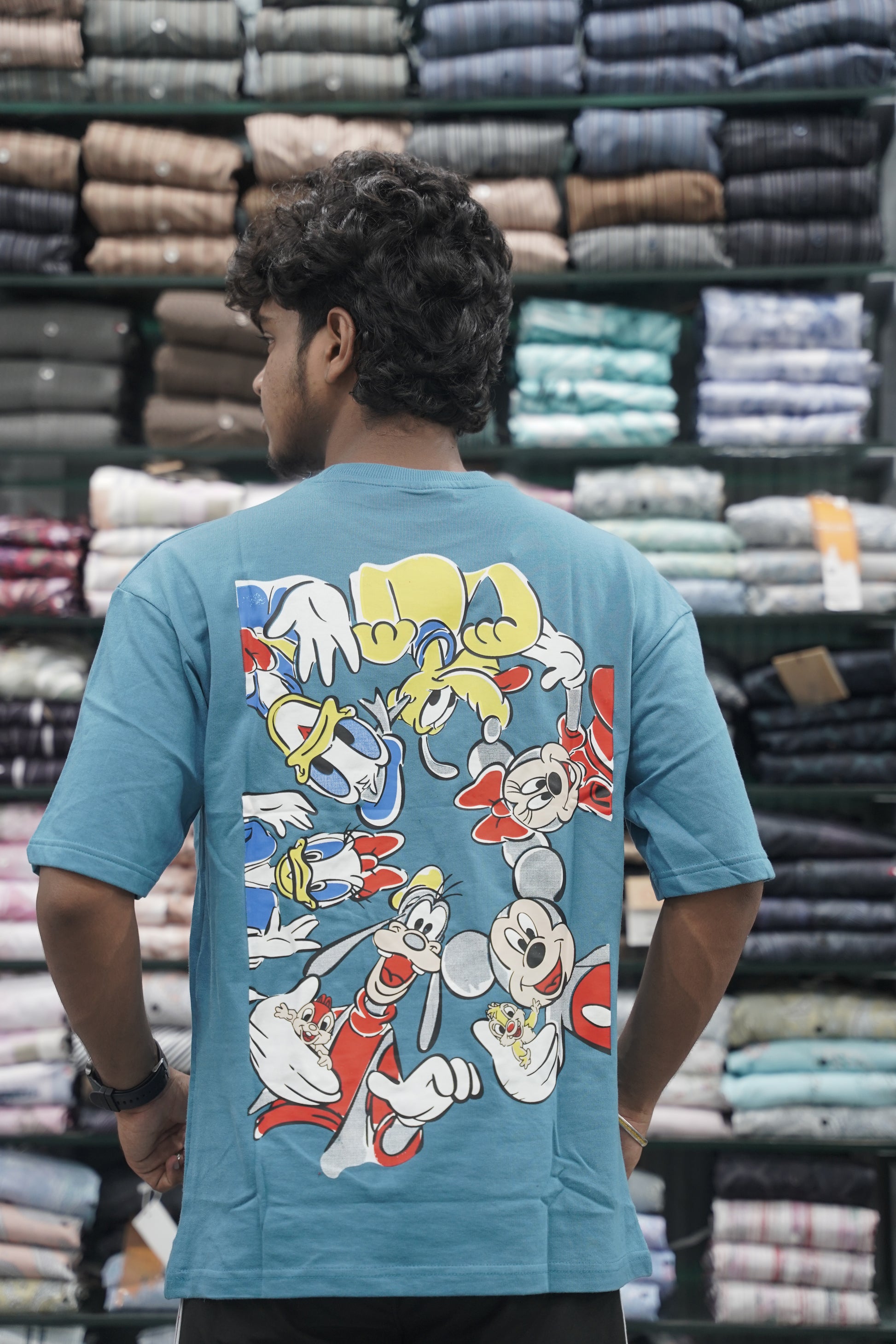 Mens Five Sleeve Back Printed MICKEY Oversize T-Shirt - Sky Blue-7 Man