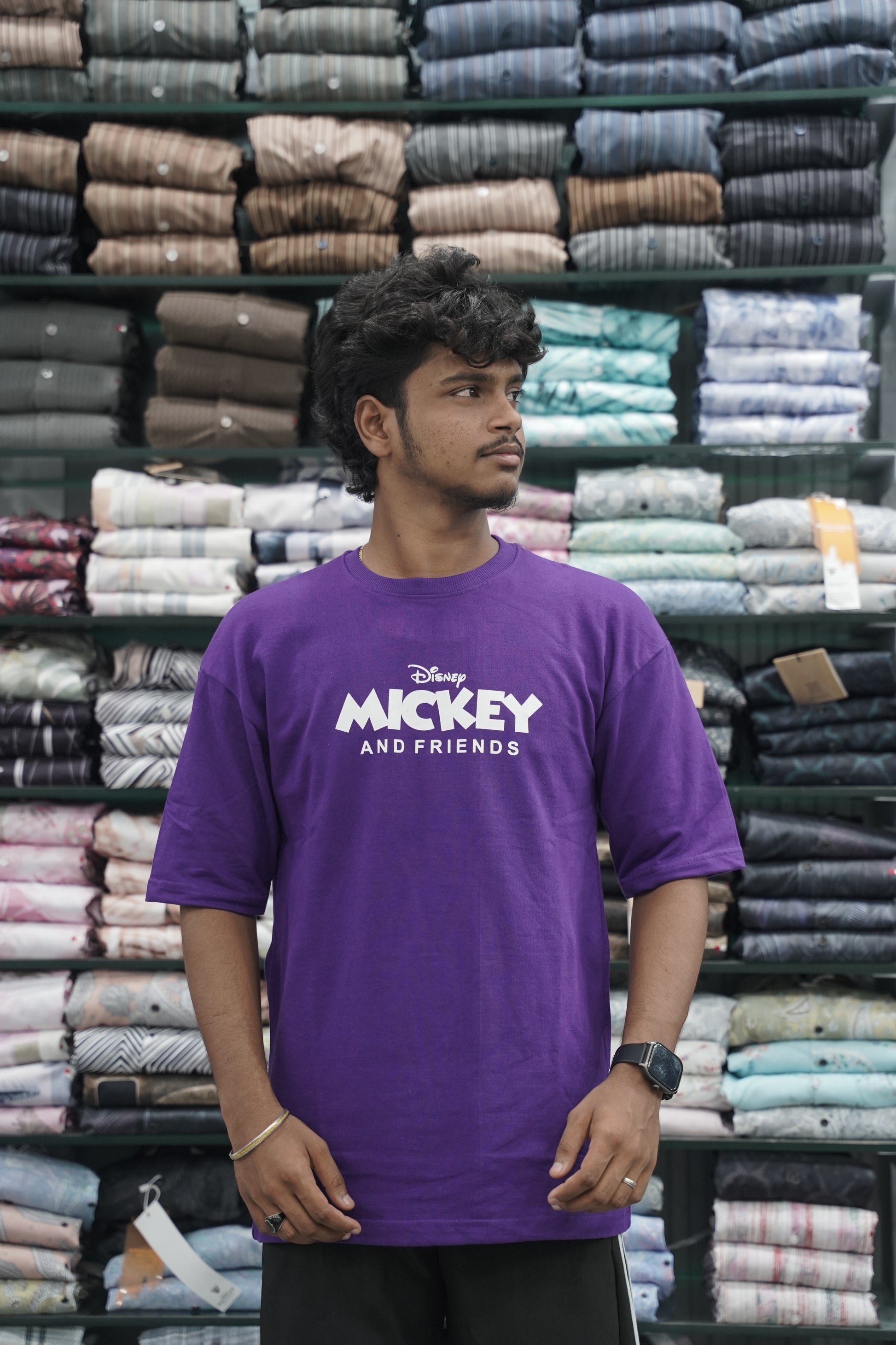 Mens Five Sleeve Back Printed MICKEY Oversize T-Shirt - Violet-7 Man