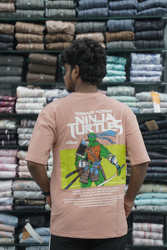 Mens Five Sleeve Back Printed NINJA Oversize T-Shirt - Peach-7 Man