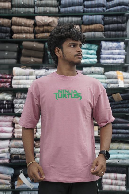 Mens Five Sleeve Back Printed NINJA Oversize T-Shirt - Pink-7 Man