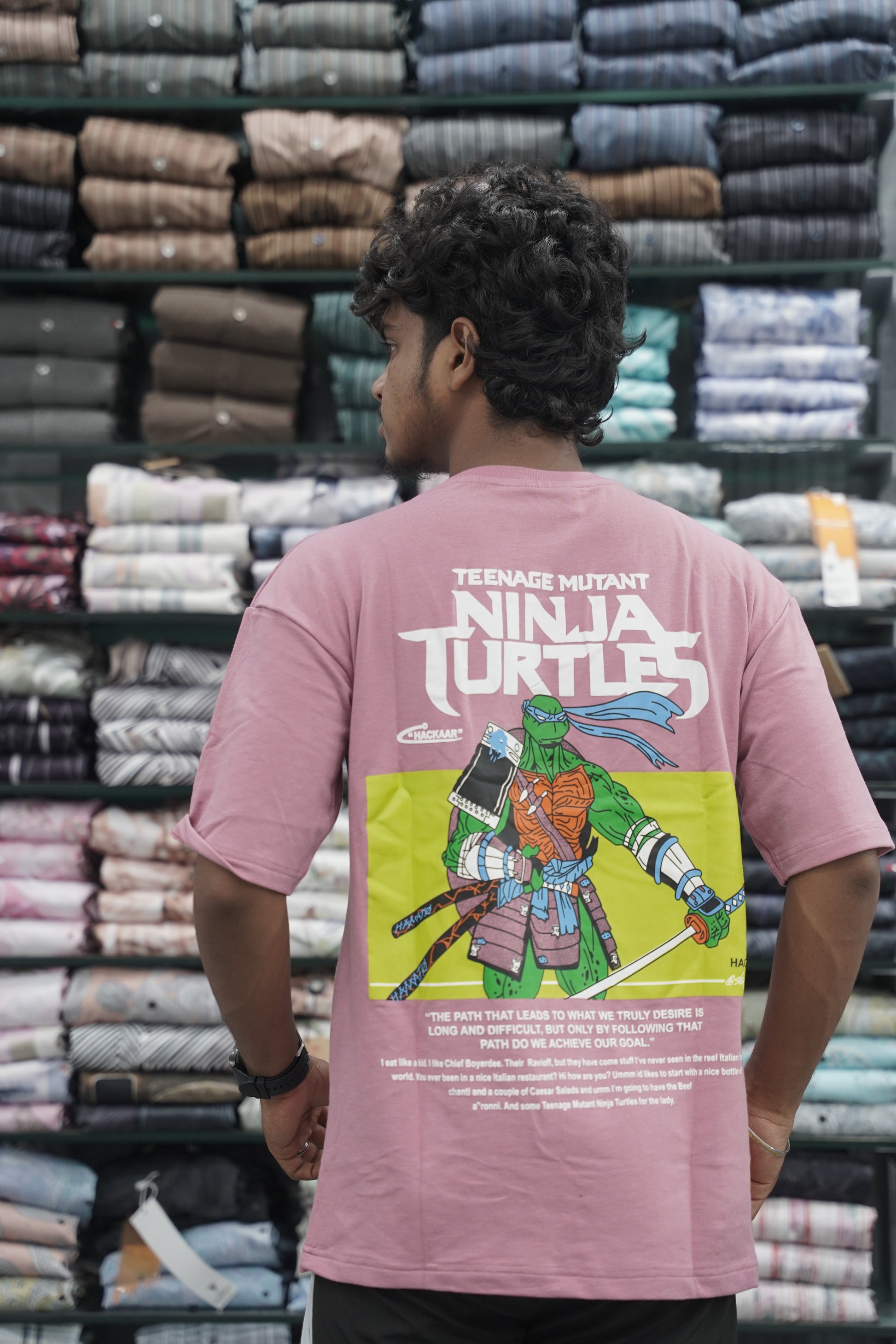 Mens Five Sleeve Back Printed NINJA Oversize T-Shirt - Pink-7 Man