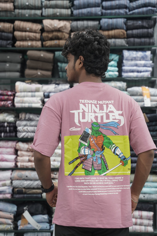 Mens Five Sleeve Back Printed NINJA Oversize T-Shirt - Pink-7 Man