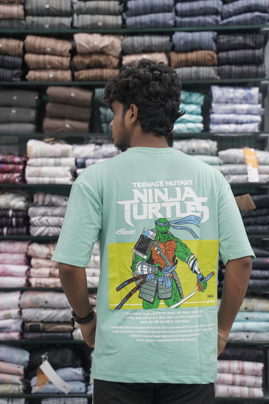 Mens Five Sleeve Back Printed NINJA Oversize T-Shirt - Ramar Green-7 Man
