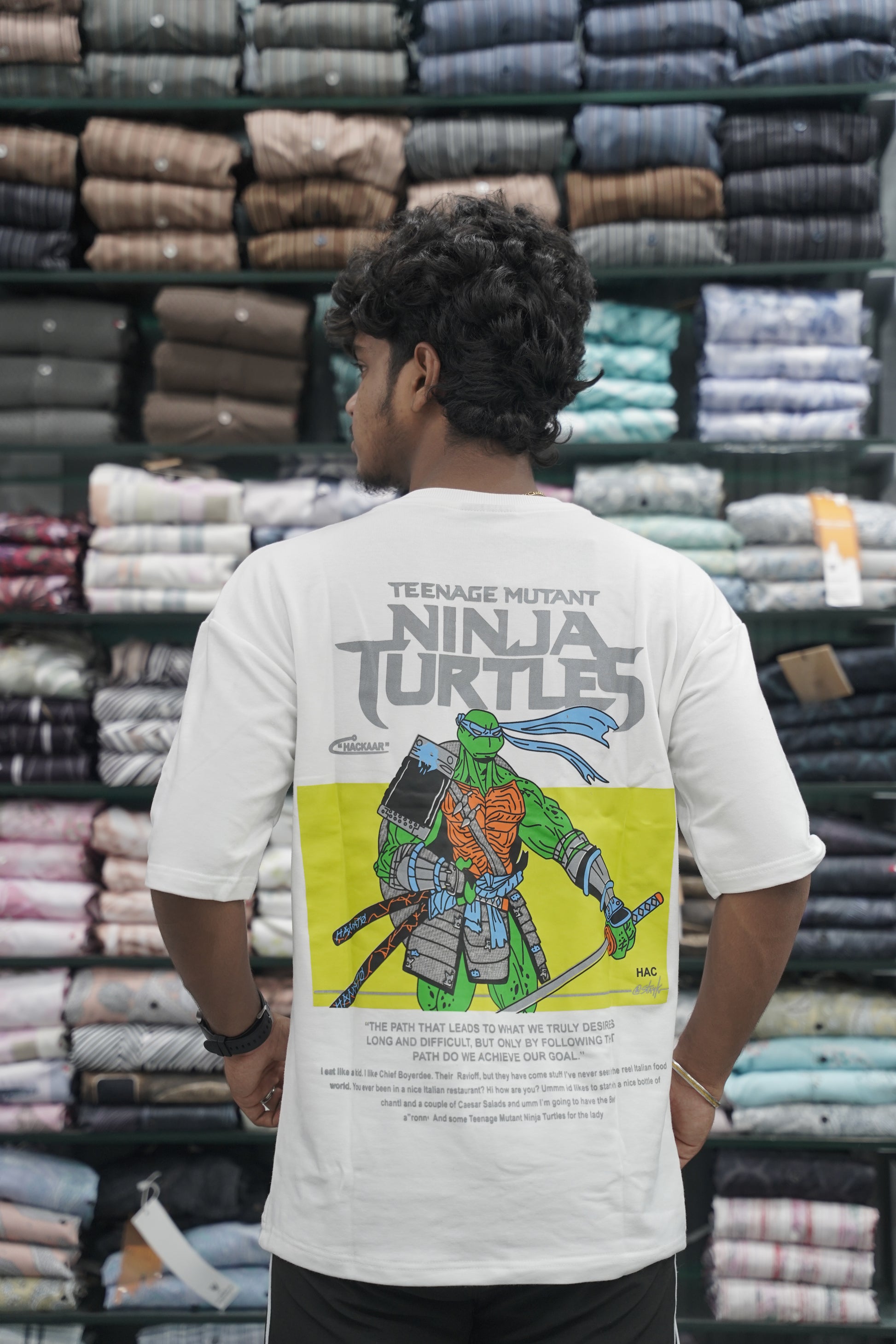 Mens Five Sleeve Back Printed NINJA Oversize T-Shirt - White-7 Man