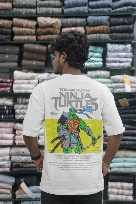 Mens Five Sleeve Back Printed NINJA Oversize T-Shirt - White-7 Man