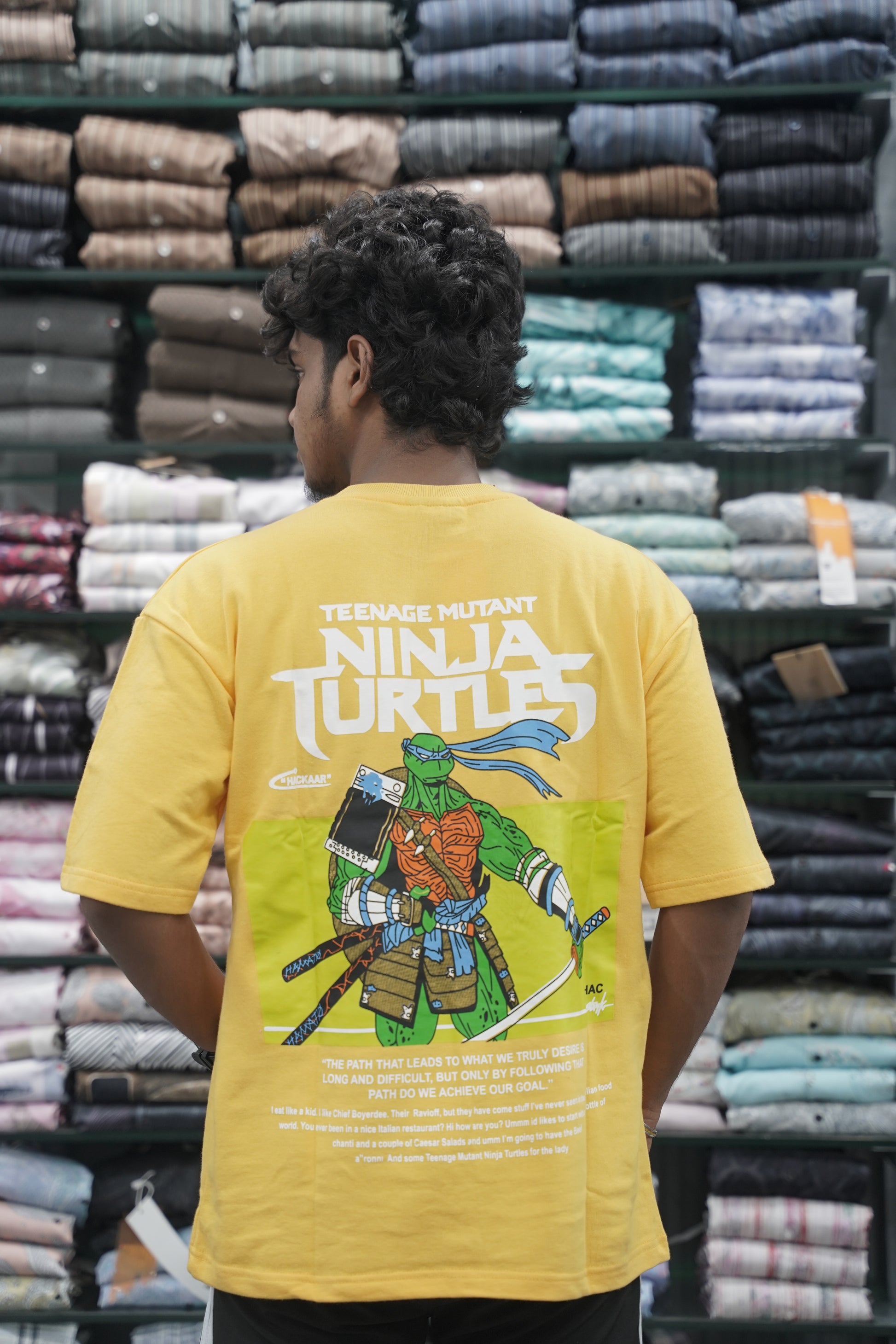 Mens Five Sleeve Back Printed NINJA Oversize T-Shirt - Yellow-7 Man
