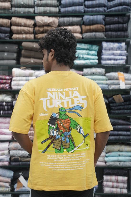 Mens Five Sleeve Back Printed NINJA Oversize T-Shirt - Yellow-7 Man