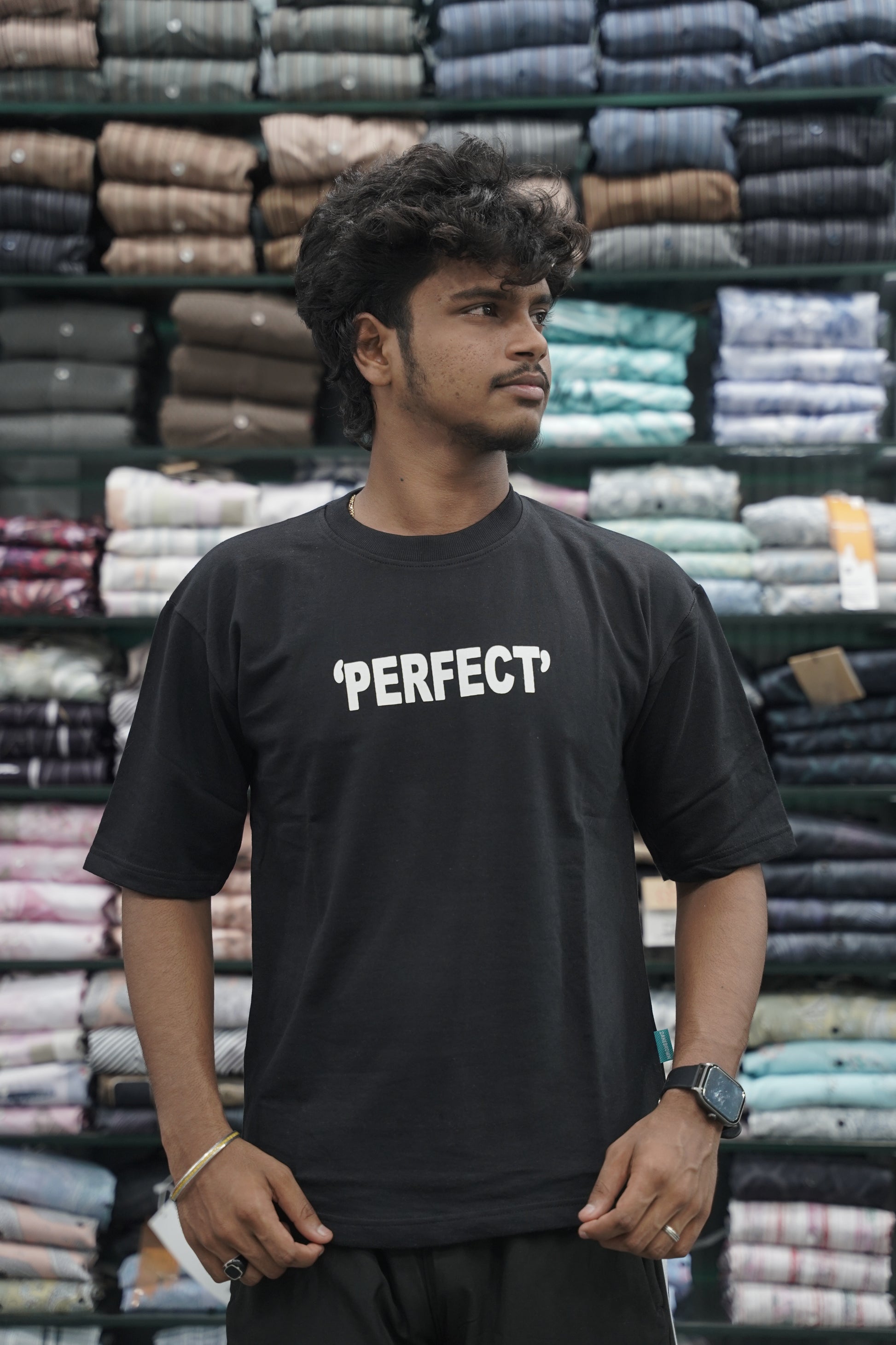 Mens Five Sleeve Back Printed PERFECT Oversize T-Shirt - Black-7 Man