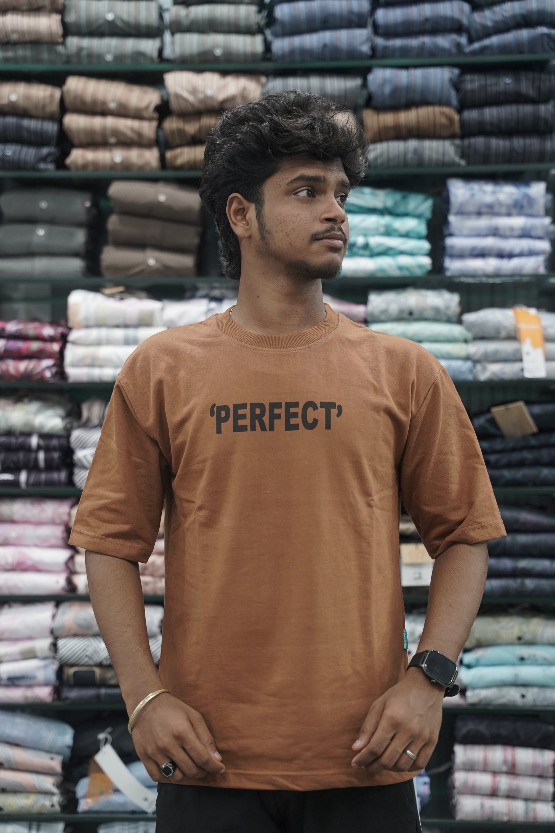 Mens Five Sleeve Back Printed PERFECT Oversize T-Shirt - Brown-7 Man
