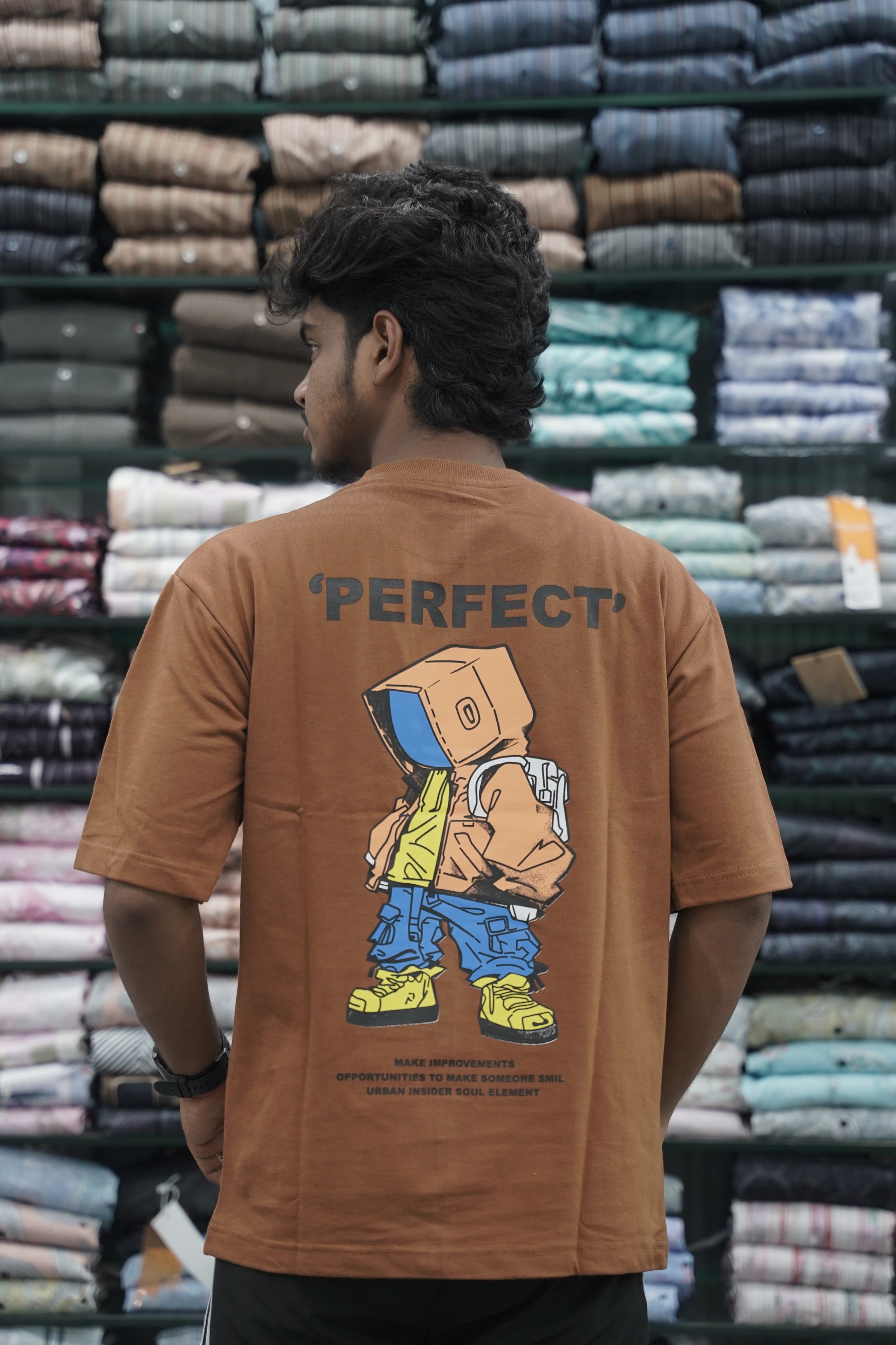 Mens Five Sleeve Back Printed PERFECT Oversize T-Shirt - Brown-7 Man