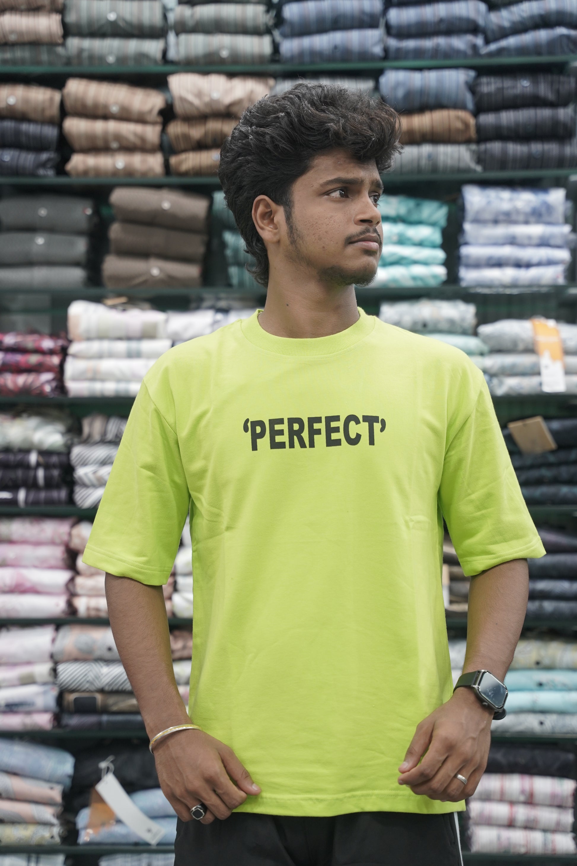 Mens Five Sleeve Back Printed PERFECT Oversize T-Shirt - Fluorescent Green-7 Man